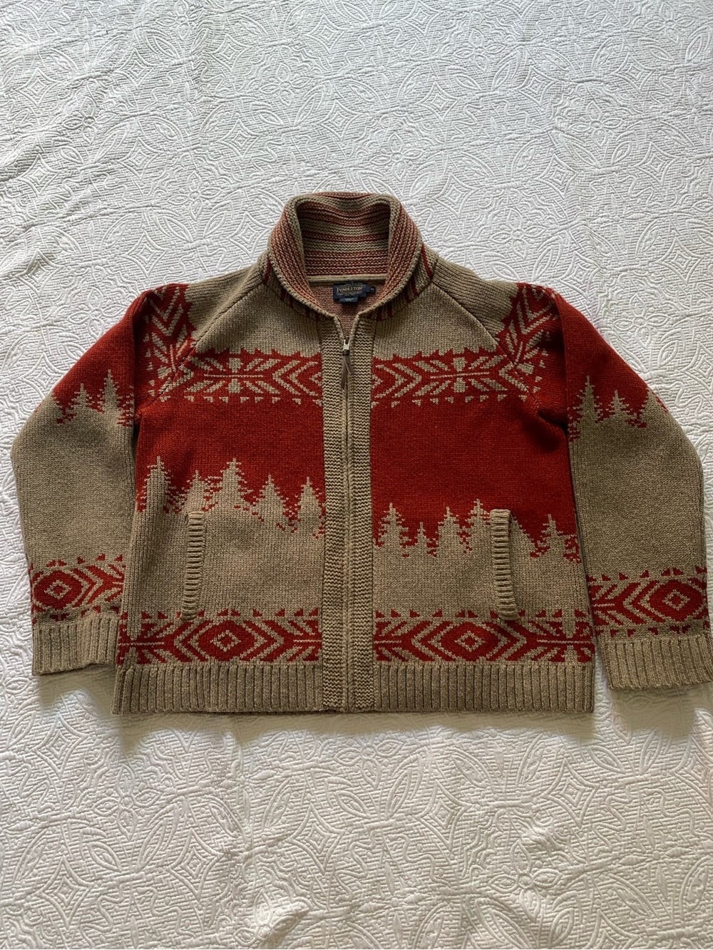 Pendleton Red & Tan Zip-Up Patterned Men's Sweater